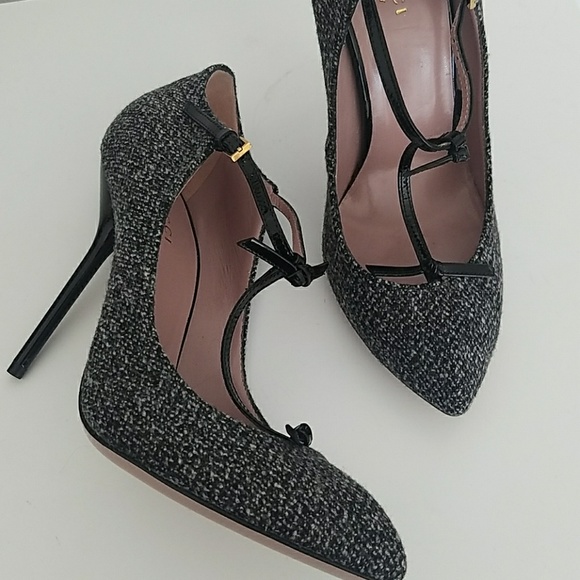 🔴SOLD🔴GUCCI Tweed T-strap Heels BNWOT - Picture 3 of 8